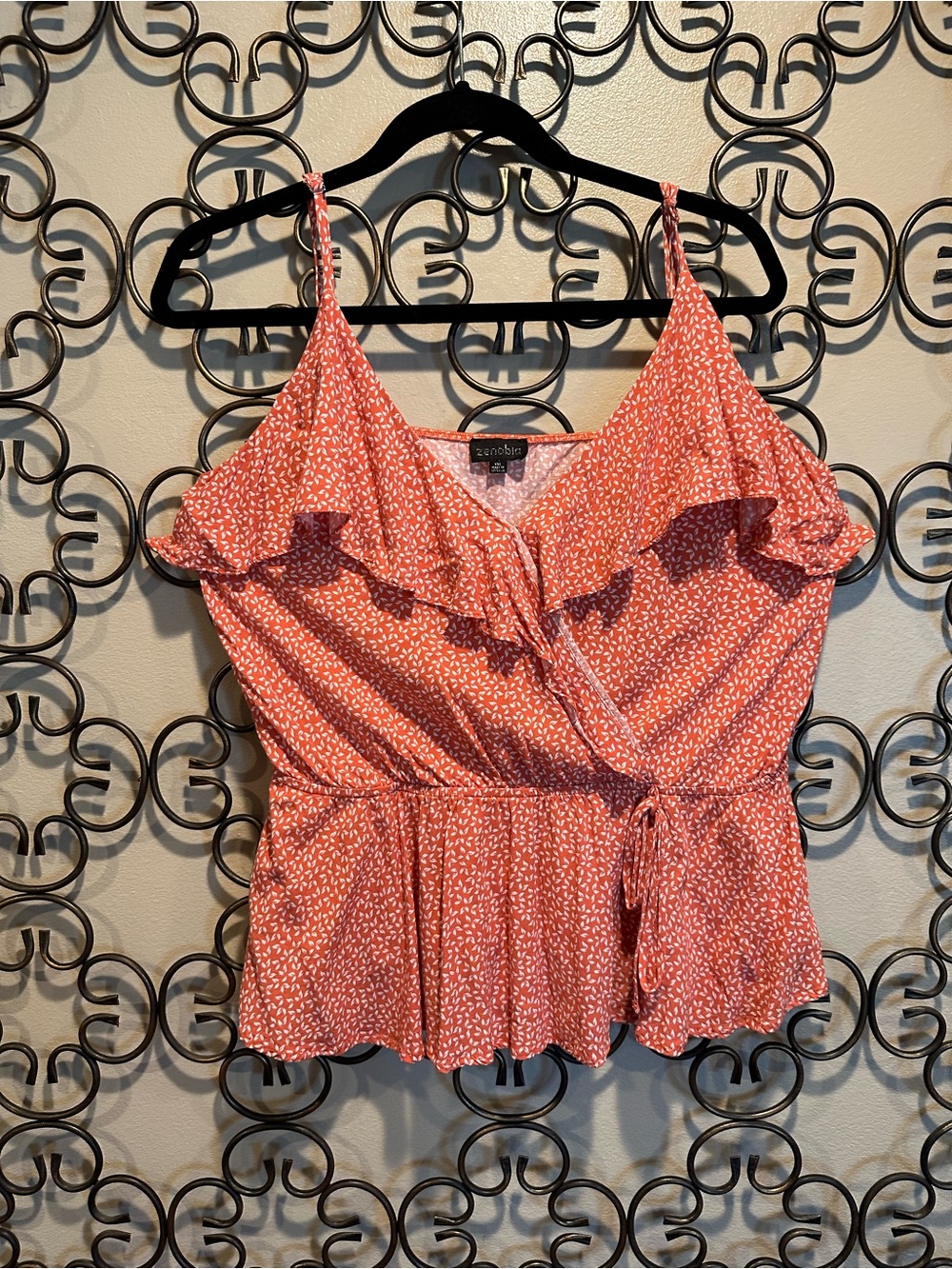 Zenobia Coral Print Ruffle Wrap Cami